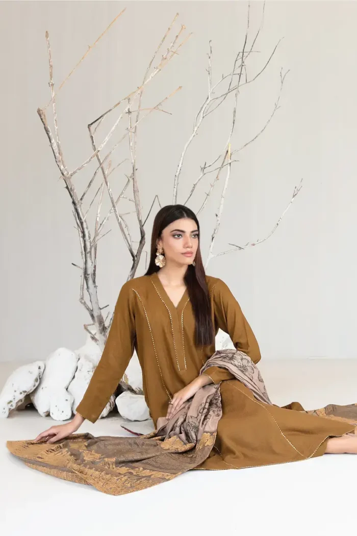 Farhin By Tawakkal Unstitched 3 Piece Collection - Leather Peach Finish D-4592